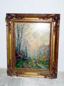 Cuadro paisaje forestal con personas firmado Fritz Köhler! Düsseldorf - Imagen 1 de 9