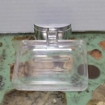 Vintage 1960s Lucite Plastic & Chrome Wall Mount Soap Dish with hardware - Image 1 of 4
