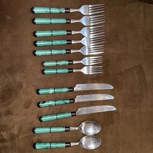 Set of 12 piece flatware metal, enamel or bakelite- Estate - Picture 1 of 4
