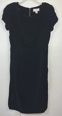Vintage Cocktail Dress Womens 12 Black Velvet Short Sleeve Midi Party Event - Image 1 of 4