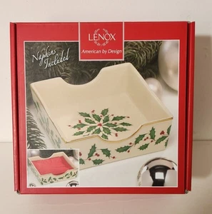 Lenox Napkin Holder Holiday Design Holly Design New In Box With Napkins - Picture 1 of 3