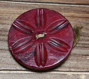 Vintage Carved Dark Red Button 1-5/6" 2 Hole - Picture 1 of 6