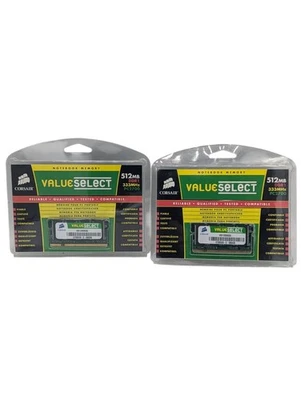 2x Vintage 2006 Corsair ValueSelect VS512SDS333 Notebook RAM Sticks 512MB NEW - Image 1 of 3