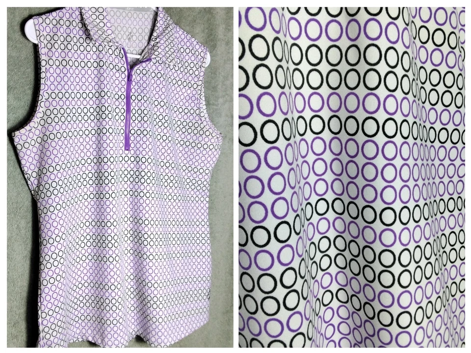 Camiseta sin mangas Jofit para mujer XL blanca púrpura geométrica sin mangas cremallera ropa deportiva Foto 1 de 4