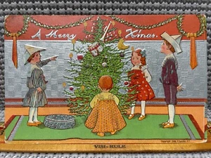 Antique Christmas Postcard 1908 Embossed Christmas Tree Kids w/Postage Signed - Picture 1 of 7