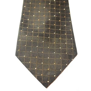 Wilke Rodriguez Mens Necktie Tie 100% Silk 58" Brown Gold Checkered Career - Picture 1 of 3