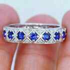 3 Ct Round Simulated Sapphire Women Eternity Wedding Ring 14k White Gold Plated