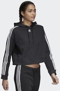 ADIDAS Originals Cropped Hoodie Jacket Sweatshirt Black Womens M Medium CY4766