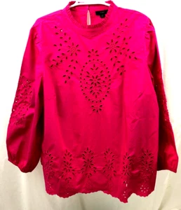 Women's J Crew Ruffled Neck & Eyelet Shirt 2X - Picture 1 of 2
