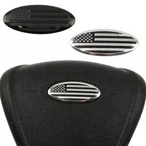 Silver Black USA Car Steering Wheel Oval Badge Emblem for F150 F250 F350 - Bild 1 von 4