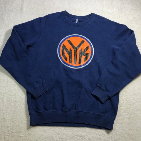 New York Knicks Crewneck Sweatshirt Mens Medium Blue Orange NBA Exclusive Cover