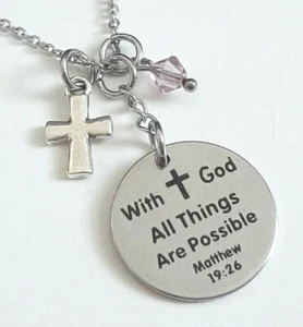 Handmade Christian Bible Message Pendant Necklace | All Things are Possible - Picture 1 of 7