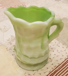Vintage Green White Marbled Creamer Pitcher Heavy Free Shipping - Picture 1 of 8