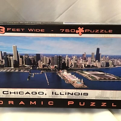 Panoramic Jigsaw Puzzle CHICAGO ILLINOIS Skyline 3 Ft. Wide 750 pc Buffalo games - Image 1 of 4