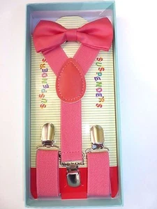 New Baby Toddler Kids Child Coral Pink Suspenders Bow Tie Gift Box Set - Picture 1 of 3