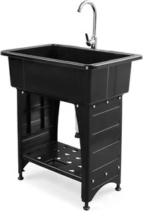 Utility Sink Laundry Tub Freestanding Utility Sink with Stainless Steel Faucet - Picture 1 of 9