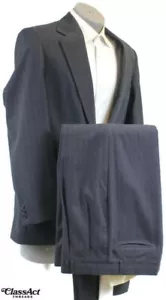 Haggar 2 Piece Suit Mens Blue Striped 2 Btn Wool Blend 42L Pleated Fronts 33" W - Picture 1 of 9