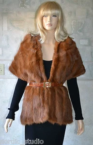 WHISKEY BROWN / RED CHINA MINK FUR STOLE, SCARF, WRAP SHAWL , 3-26  - Imagen 1 de 11