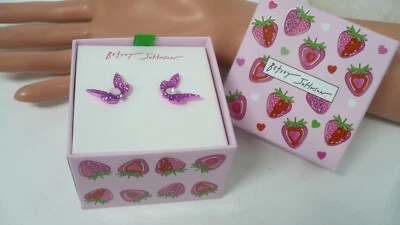 Estate Betsey Johnson NIB Spring Pink Pave Butterfly Post Earrings LOVELY - Image 1 of 4