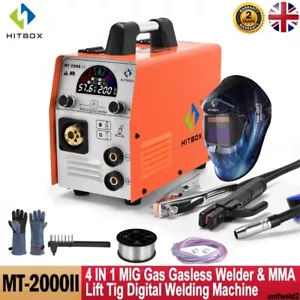 HITBOX 4in1 MIG Welder 200A &Welding Helmet MIG ARC Lift TIG Machine Gas No Gas - Picture 1 of 18