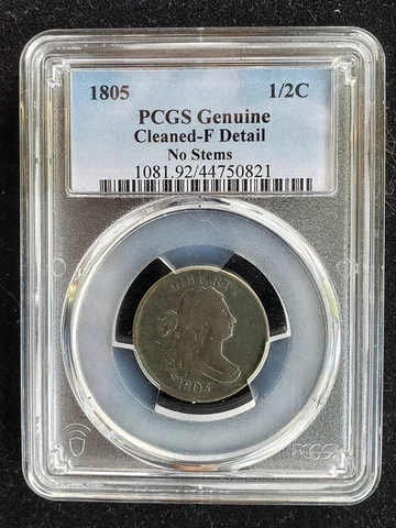 1805 Draped Bust Half Cent No Stems - PCGS Fine Detail Cover