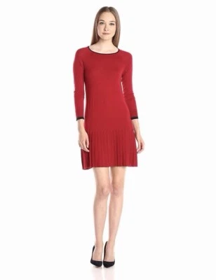 Shoshanna Pleated Skirt Sweater Dress Wool Blend Red Preppy Holiday Size 8 M - Image 1 of 4