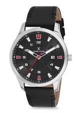 Daniel Klein 44mm Analog Mens Fashion Quartz Silver Tone / Black Leather Watch