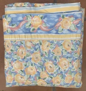 Vintage Croscill Fiesta Floral Twin Flat Sheet Blue Yellow Pink - Picture 1 of 6