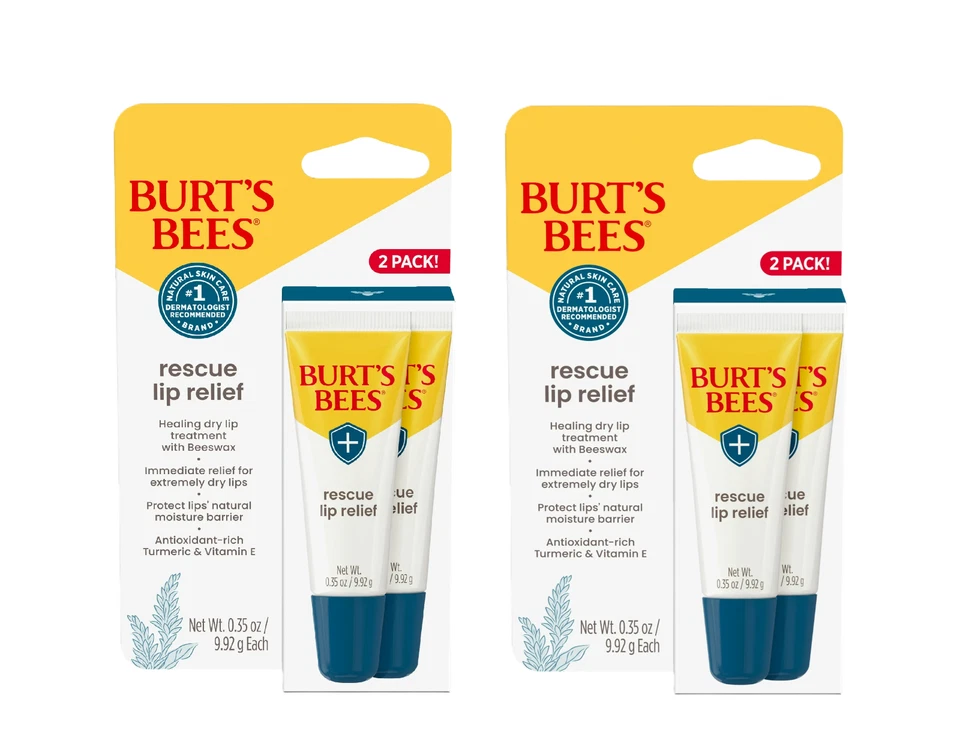 2- Burts Bees Rescue Lip Relief Dry Lips Tratamiento Hidratante Natural, 2ct cada uno Foto 1 de 1