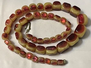 Antique / Vintage Strand Glass Foil Rectangle Beads 48 Pcs. Red & Cream Beige - Picture 1 of 5