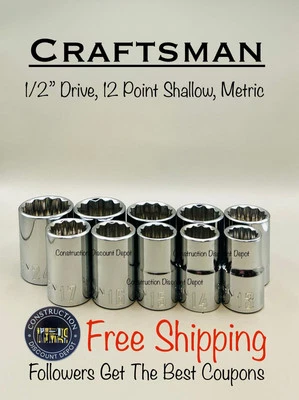 NEW Craftsman 10 Piece 1/2" Drive Metric 12 Point Chrome Socket set - Image 1 of 3
