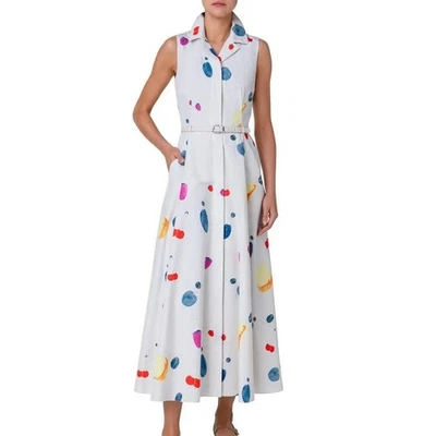 Vestido Camisa Estampado Fruta Akris Algodón Beige Gris Gris Gris Gris Arco Iris Colorido Cinturón 6 Foto 1 de 4