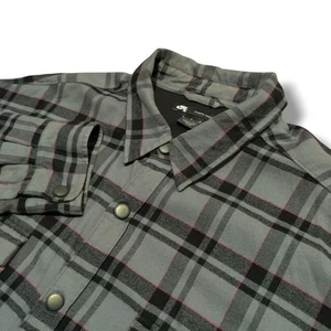 Nike SB Thermal Lined Flannel Jacket Mens L Gray Red Black Plaid Button Snap - Picture 1 of 9