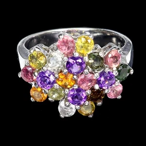 Mother Day 925 Sterling Silver Ring Round Amethyst Tourmaline Jewelry Size 7 - Picture 1 of 13