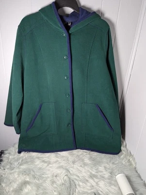 Susan Graver Weekend 绿色和海军蓝女士重型羊毛夹克,尺寸 2X — 第 1/3 张图片