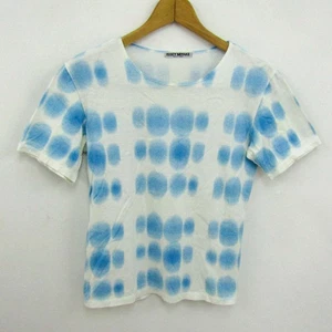 ISSEY MIYAKE Short sleeve T-shirt crew neck tops ladies 3 sizes blue x white - Picture 1 of 7