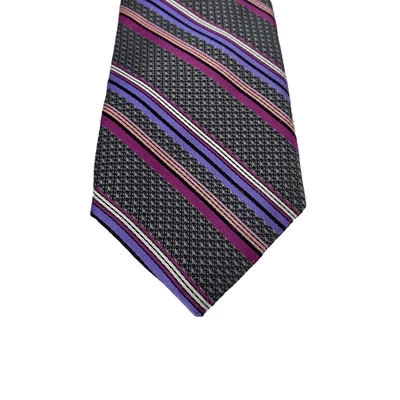 Corbata XMI Platino Para Hombre Talla Única Gris Púrpura Rosa Rayas Seda Geométrica Foto 1 de 4