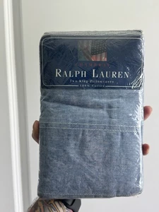 Ralph Lauren Chambray Blue 2 King Pillowcases New Old Stock - Picture 1 of 5