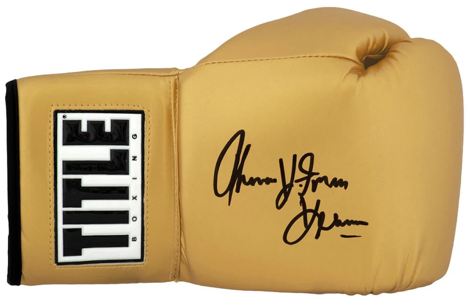 Thomas Hearns Signed Title Gold Boxing Glove w/Hitman - (SCHWARTZ SPORTS COA) - Image 1 of 1