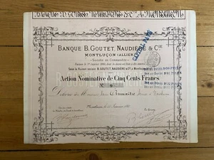 RARE = BANQUE B. GOUTET, NAUDIERE & Cie (MONTLUCON 03) 1880 (H3) - Picture 1 of 1