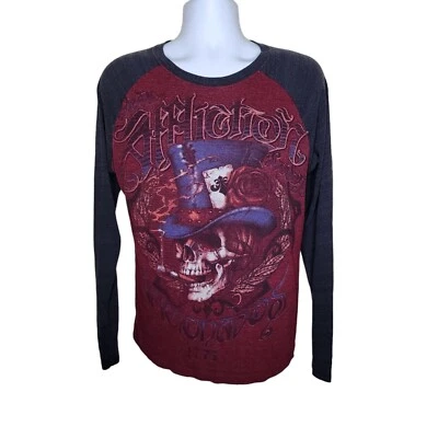 Vintage Y2K Affliction Long Sleeve Skull Raglan TShirt Mens Size M Red - Image 1 of 4