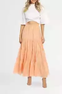 STEELE Gabrielle Maxi Skirt Orange Tiered Size 12 AU RRP 269.00 WITH DEFECTS - Picture 1 of 8