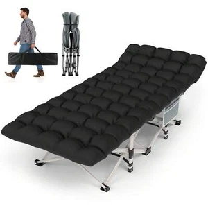 New 28In Folding Camping Cot For Adult, Pearl Cotton Pad Portable Sleeping Cot - Picture 1 of 24
