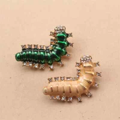 Broche de oruga o gusano esmaltado para mujer moda cristal estrás metal prendedor Foto 1 de 4