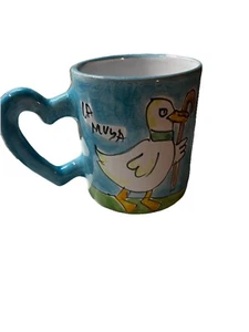 La Musa Pottery Italy Italian Mug Duck Coffee/ Tea Heart Shaped Handle Rare - Picture 1 of 8