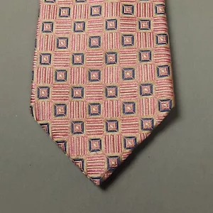 XMI Platinum Designer Necktie Pink Blue Geometric Jacquard Silk USA 60" X 3 5/8" - Picture 1 of 7