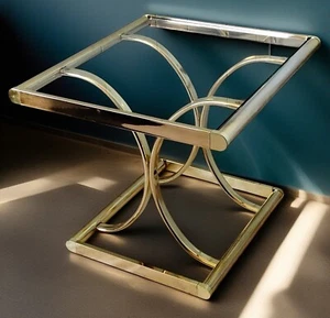 1960s Hollywood Regency Gold Tone Brass & Glass End Side Table w/Bent Arch Base - Picture 1 of 22