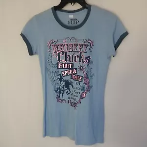 Camiseta vaquera para mujer azul manga gorra gráfica talla mediana - Imagen 1 de 8