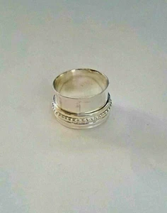 925 SILVER PLATED HANDMADE WIDE BAND SPINNER RING X7 SIZE 8 - Picture 1 of 1