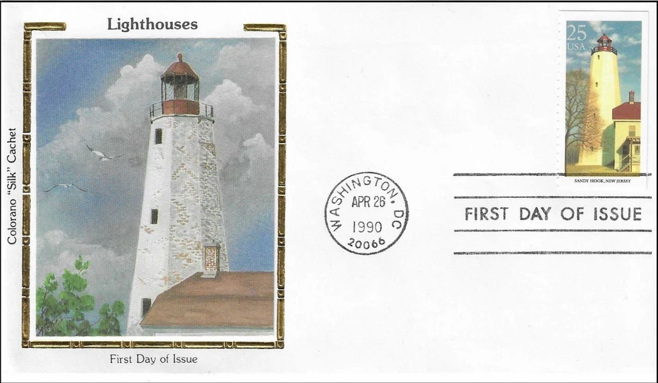 Lighthouse Sandy Hook New Jersey USA Colorano Silk FDC 1990 - Image 1 of 1